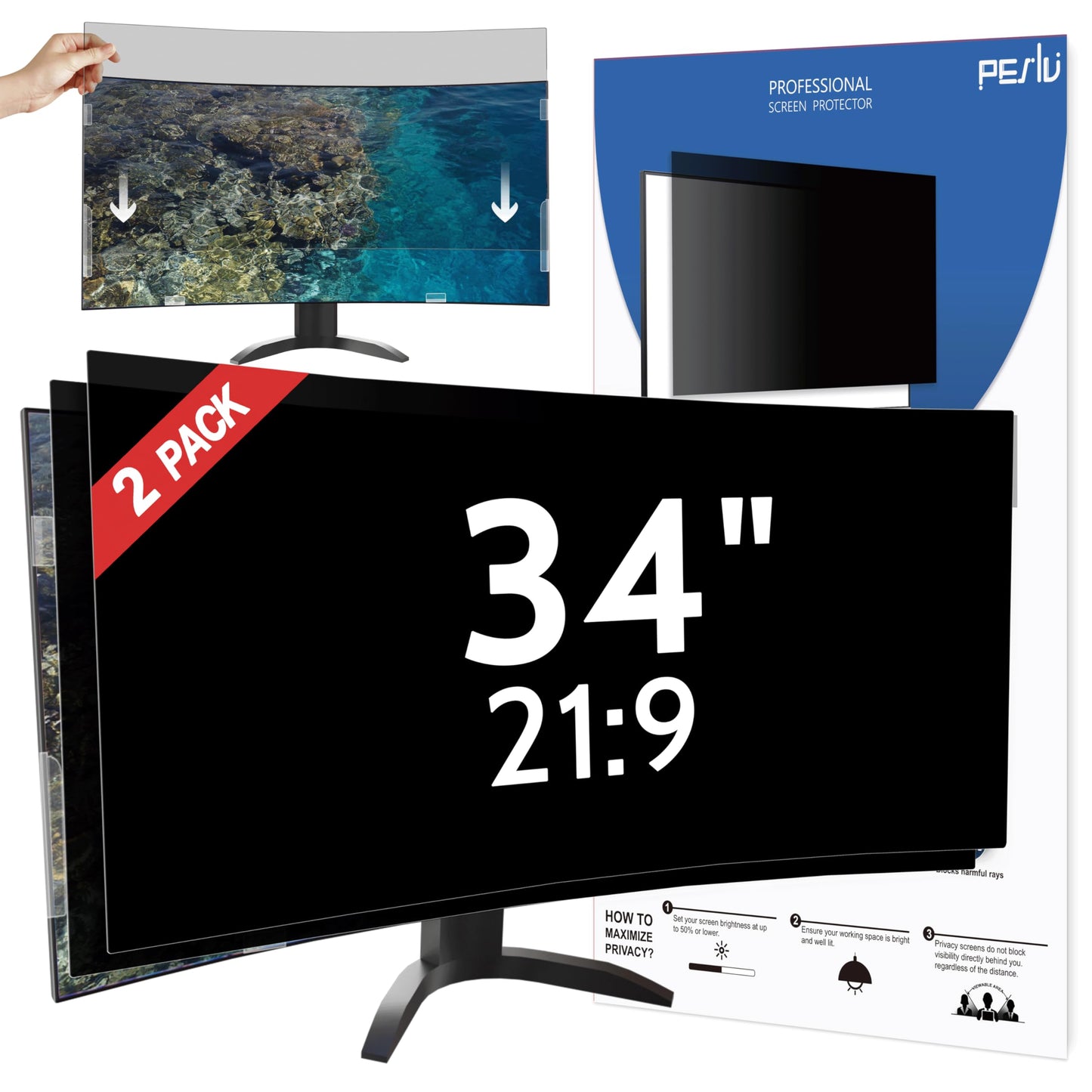 Peslv [2-Pack] 24 Inch Privacy Screen for Computer Monitor 16:9 Aspect Ratio, Eye Protection Anti Blue Light Glare Shield, 24inch Removable Black Blackout Anti Spy Desktop Security Private Filter