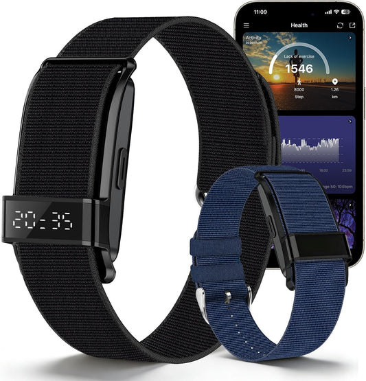 Fitness Trackers Smart Wristband with Hidden Screen(Wrist-Raise Screen Activation) Activity & Sleep Tracker with Heart Rate/HRV/Blood Oxygen, Vibration Alerts, Free APP Black (Universal Size)