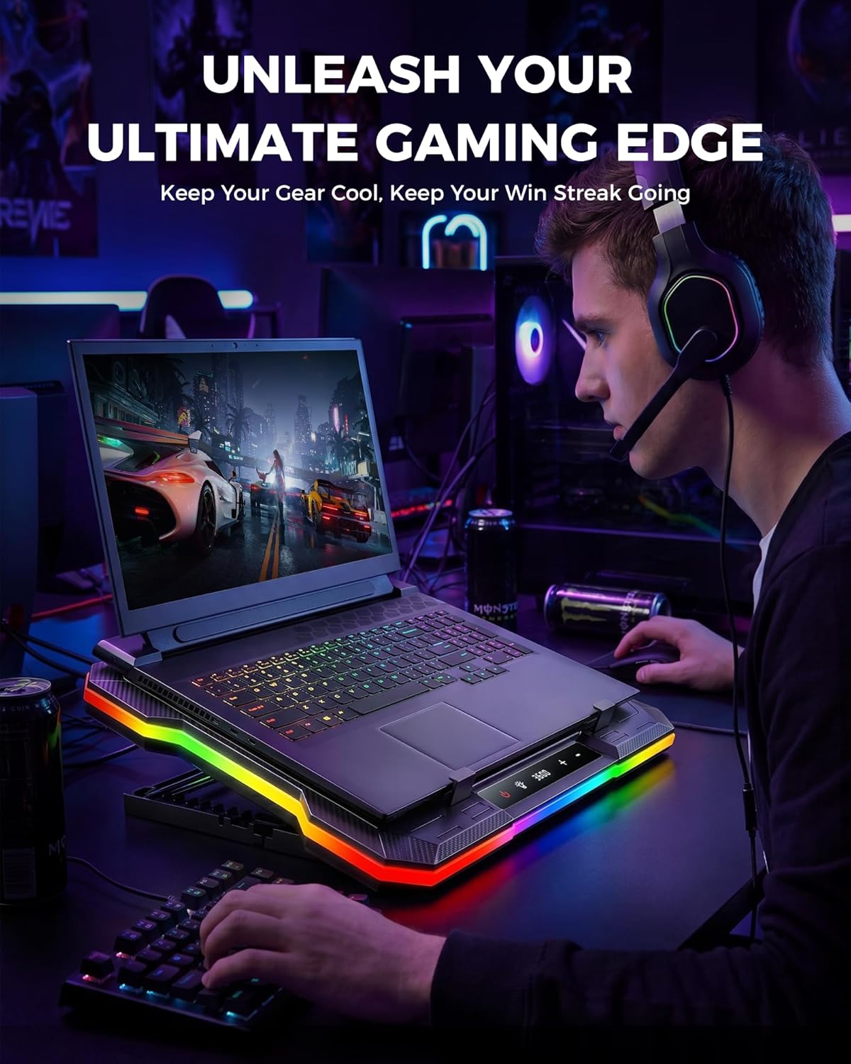 ChillCore 2 Detachable Fans RGB Gaming Laptop Cooling Pad, Rapid Cooling for 15.6-19.3" Laptops, Variable Speed Control, 8 Adjustable Heights - K6 RGB