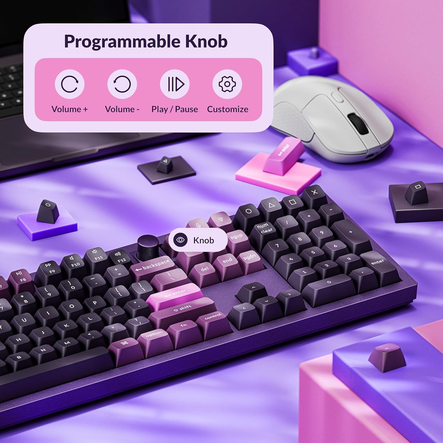 Keychron Q6 Pro Full-Size Wireless Bluetooth Mechanical Keyboard, Full Aluminum, Hot-Swappable Keychron Super Brown Switch, Launcher Programmable, NKRO Knob, KSA PBT Keycaps, Mac/Win/Linux - Purple