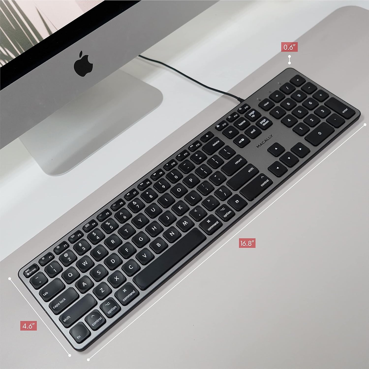 Macally Backlit Mac Keyboard - Quiet, Sleek, and Functional - 3 Brightness Levels, 107 Keys, 5ft USB Wired - Apple Keyboard - Backlit Wired for Mac, iMac, MacBook Pro/Air - Space Gray