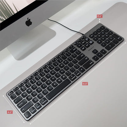 Macally Backlit Mac Keyboard - Quiet, Sleek, and Functional - 3 Brightness Levels, 107 Keys, 5ft USB Wired - Apple Keyboard - Backlit Wired for Mac, iMac, MacBook Pro/Air - Space Gray