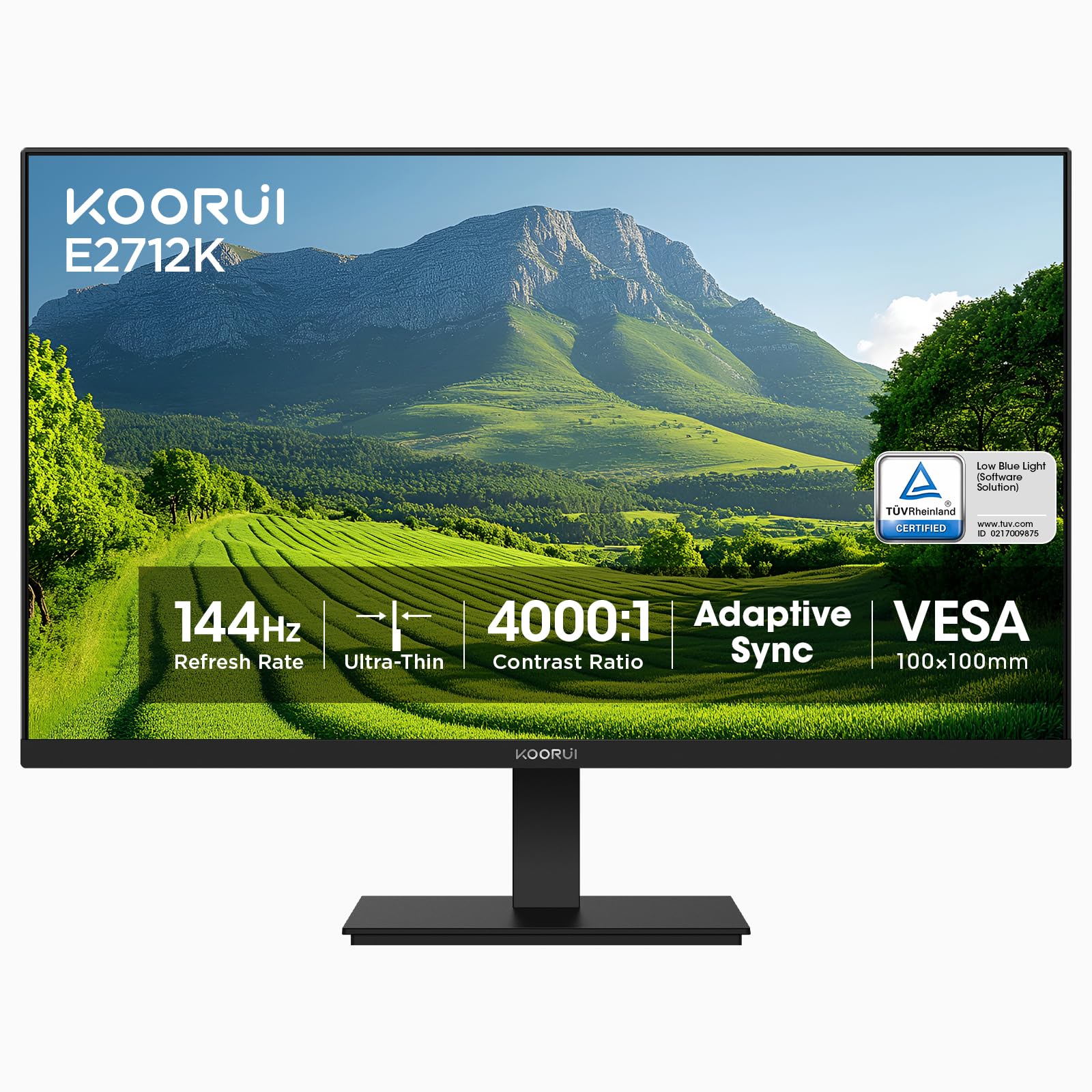 KOORUI New 22 Inch Computer Monitor FHD 1080P 120Hz PC Gaming Screen VA Panel Ultra-Slim Display 4000:1 Contrast Ratio with Adpitive Sync (HDMI/VGA/VESA Compatible 100x100mm/Audio Out), Tilt, Black