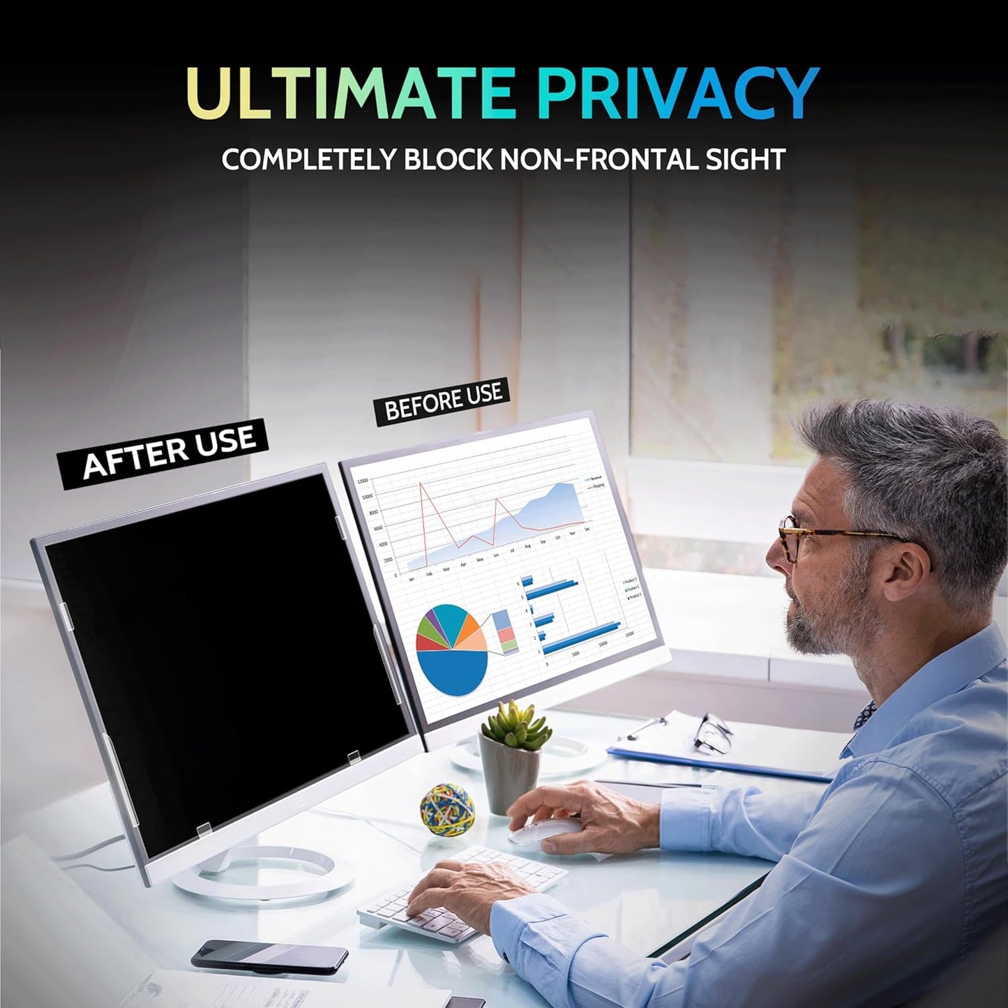Peslv [2-Pack] 24 Inch Privacy Screen for Computer Monitor 16:9 Aspect Ratio, Eye Protection Anti Blue Light Glare Shield, 24inch Removable Black Blackout Anti Spy Desktop Security Private Filter