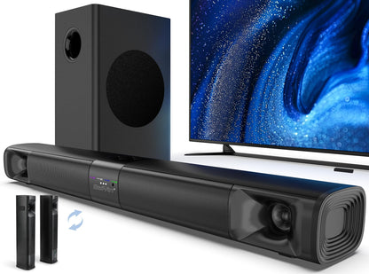 Saiyin Sound Bars for TV with Subwoofer, 2.1 Deep Bass Small Soundbar Monitor Speaker Home Theater Surround System PC Gaming Bluetooth/AUX/Optical Connection, Wall Mountable 17-inch