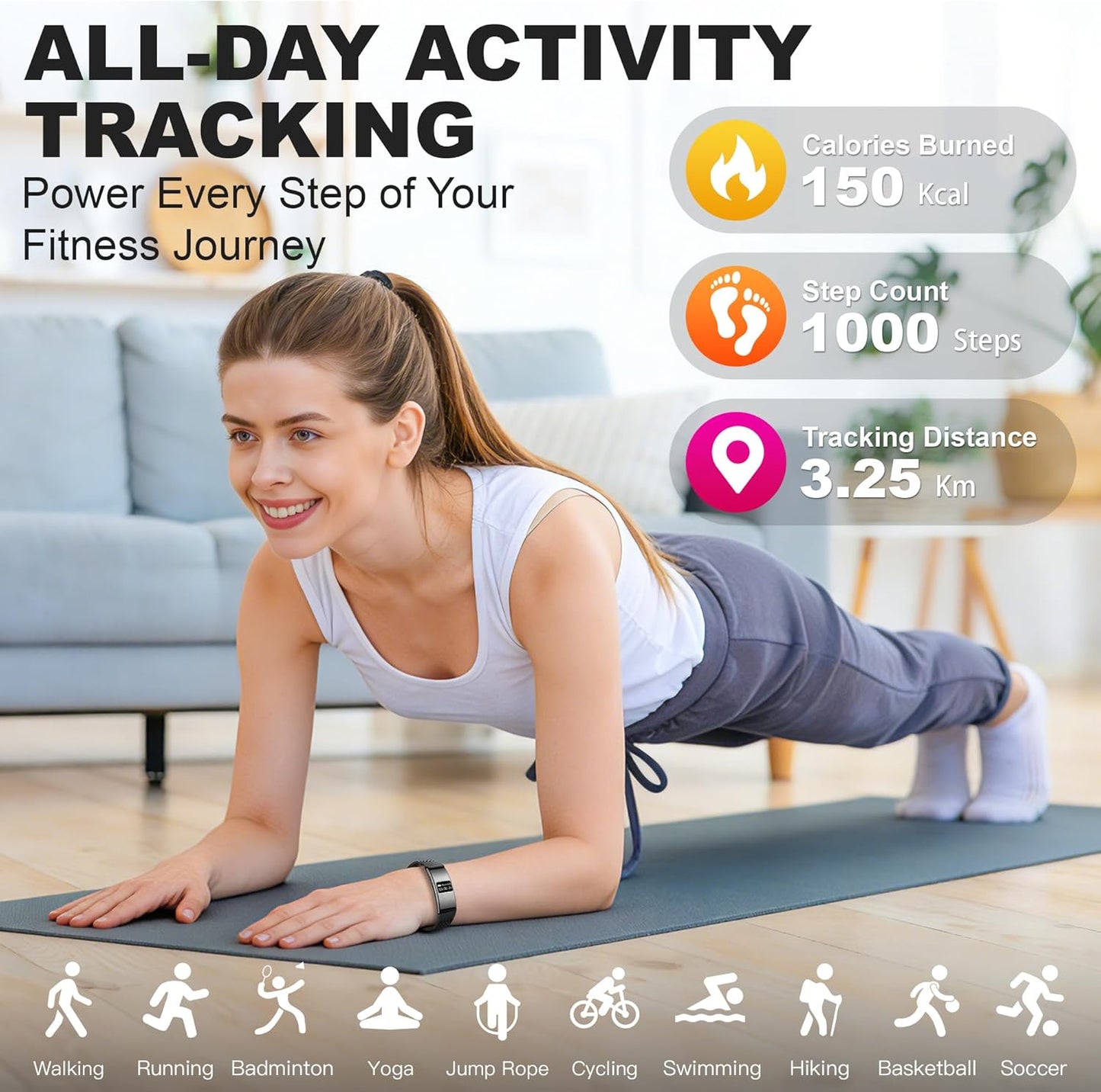 Smart Bracelet for Women Men,Wearable Activity & Fitness Tracker,All-Day Heart Rate/Stress/HRV/Step Monitor,24H Sleep Tracker,Multiple Sport Modes Smart Wristband with 2 Bands, Free APP