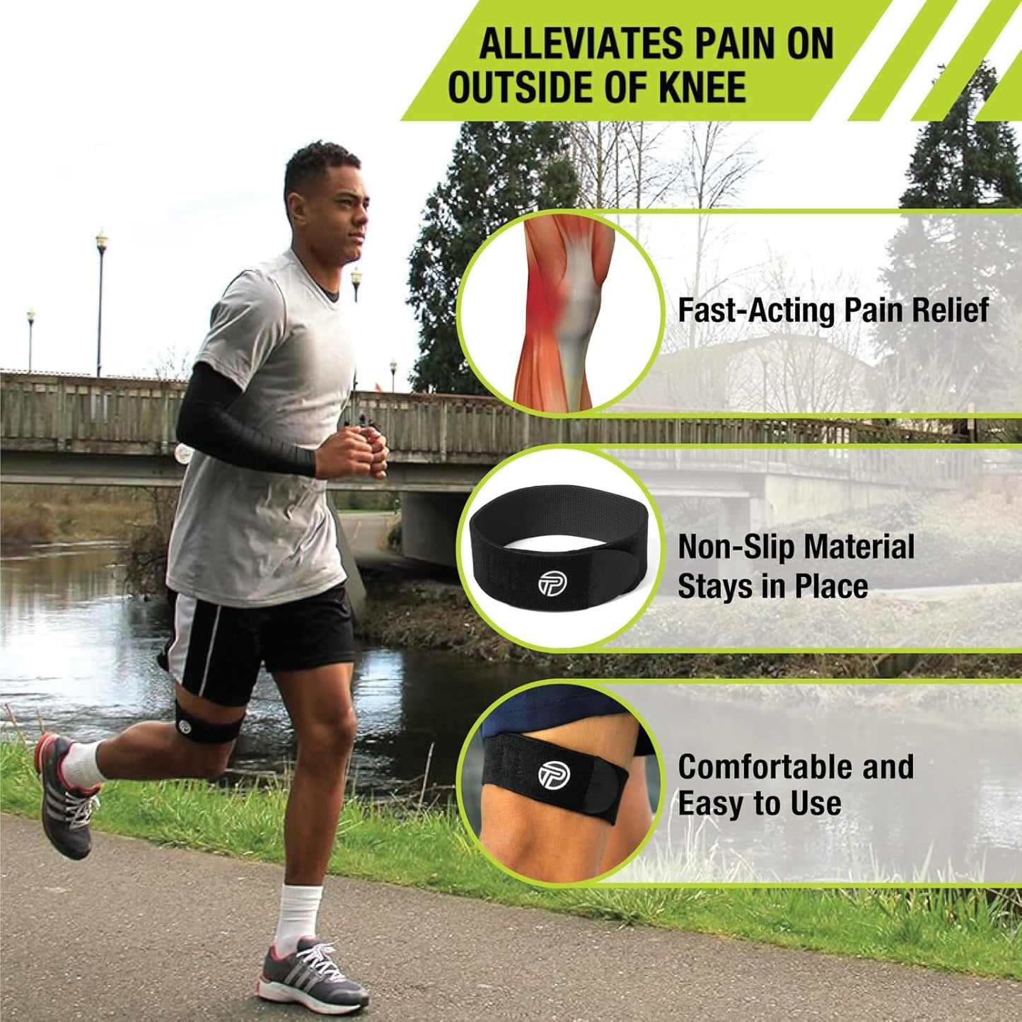 Pro-Tec Athletics IT Band Compression Wrap, Knee Brace, Compression Wraps, Knee Strain, Knee and Outside of Knee Support, Iliotibial Band Syndrome, Adjustable, Men & Women, Working Out