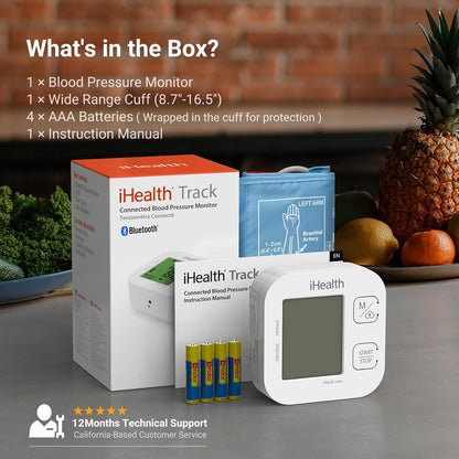 iHealth Track Smart Upper Arm Blood Pressure Monitor with Wide Range Cuff that fits Standard to Large Adult Arms, Bluetooth Compatible for iOS & Android Devices