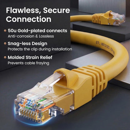 GEARit Cat 6 Ethernet Cable (20-Pack 5 Feet) Cat6 Network Patch, 10Gbps, RJ45, Snagless Cord, Gold-Plated Connectors, Internet for PC, TV, Tablet, Router, Printer, Servers, IT Data Center - Yellow