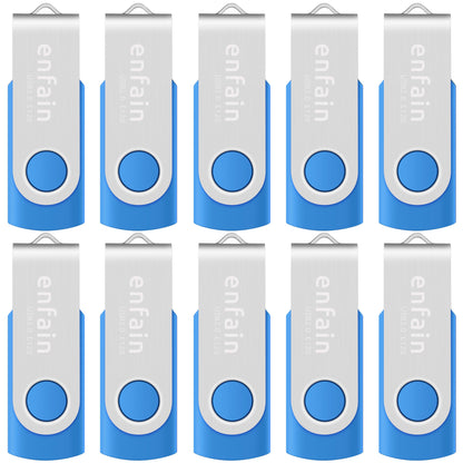 Enfain 16GB USB 2.0 Flash Drive 10 Pack | Swivel Thumb Drives with 31 Labels | Gift-Ready Packaging for Corporate Events, Office & Team Distributions (Black)
