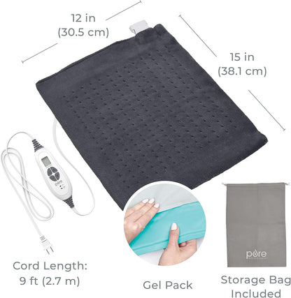Pure Enrichment® PureRelief® Duo 2-in-1 Heating Pad with Removable XL Hot/Cold Gel Pack, Soft Microplush Pad Warms Up in Seconds, Ideal for Back Pain, Cramps, & Muscle Aches in Legs & Shoulders (Gray)