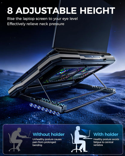 ChillCore 2 Detachable Fans RGB Gaming Laptop Cooling Pad, Rapid Cooling for 15.6-19.3" Laptops, Variable Speed Control, 8 Adjustable Heights - K6 RGB