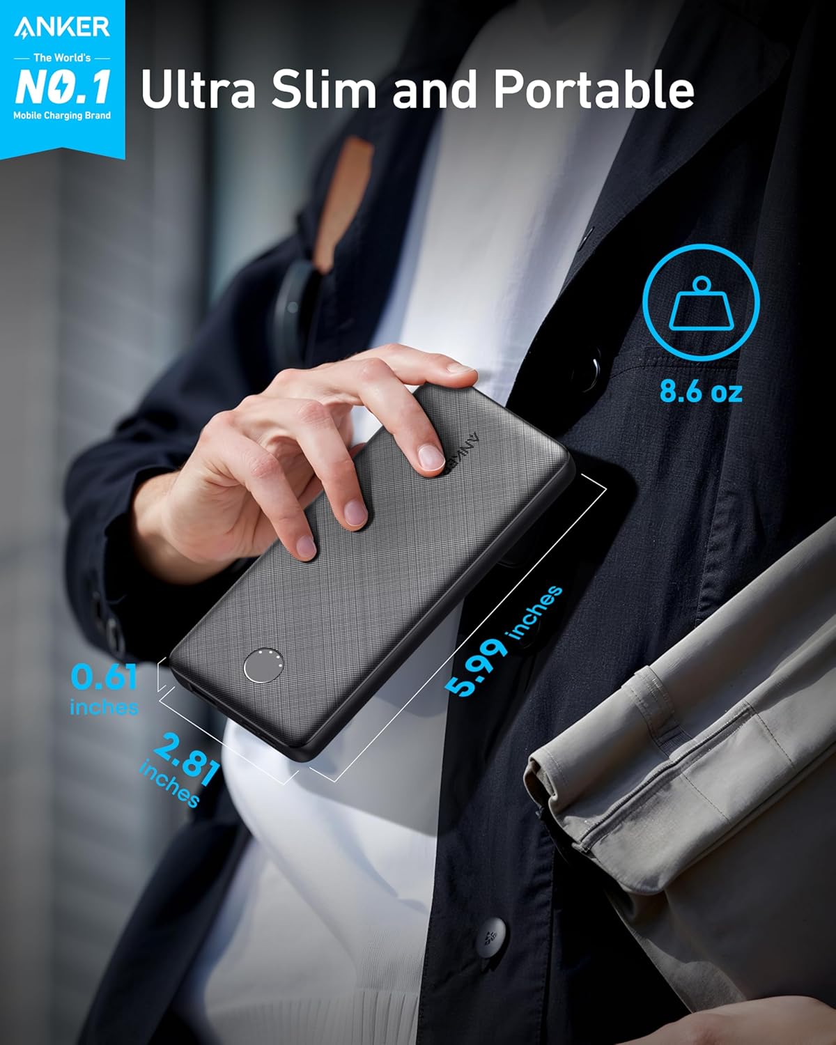 Anker Power Bank(PowerCore 10K), Compact Travel-Ready 10,000mAh Battery Pack with PowerIQ Charging Technology, 5V/3A High-Speed Charging for iPhone, iPad,and More (1, Black)
