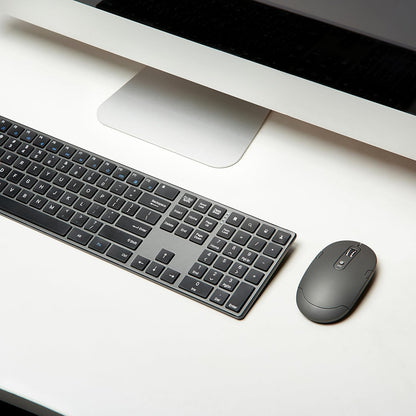 Amazon Basics Ultra Premium Wireless Keyboard and Mouse Combo, Rechargeable, Full-Size with Number Pad, Sleek Design, Plug and Play, Quiet Typing, 2.4GHz USB Receiver, Black