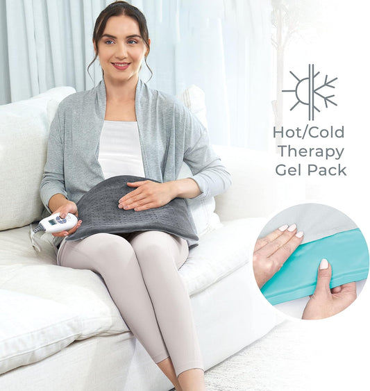 Pure Enrichment® PureRelief® Duo 2-in-1 Heating Pad with Removable XL Hot/Cold Gel Pack, Soft Microplush Pad Warms Up in Seconds, Ideal for Back Pain, Cramps, & Muscle Aches in Legs & Shoulders (Gray)
