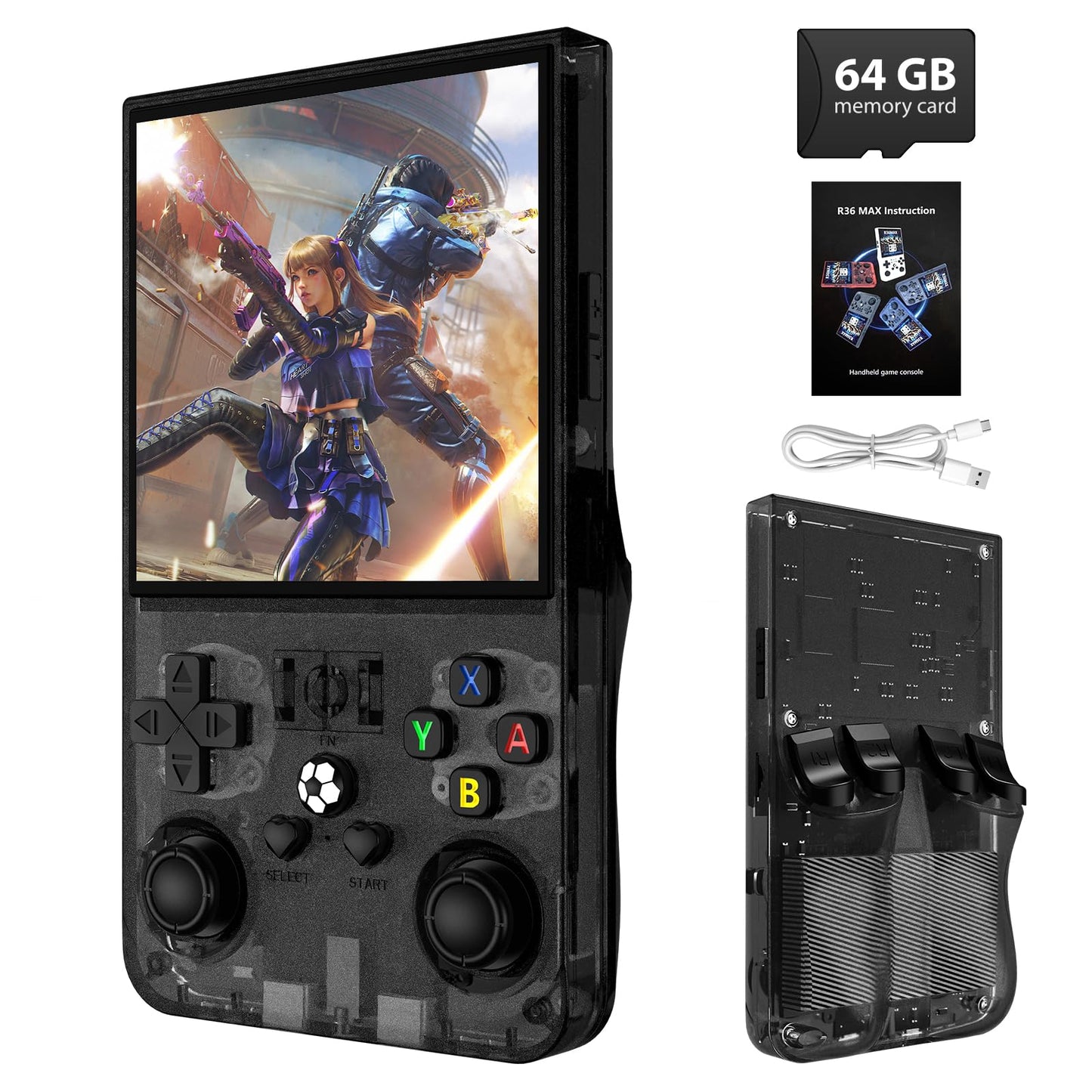 R36MAX Retro Handheld Game Console, 4.0 Inch IPS Screen Retro Gaming Console,Linux System, 4000mAh Battery Portable Pocket Mini Arcade, Built-in 128G,Retro Black