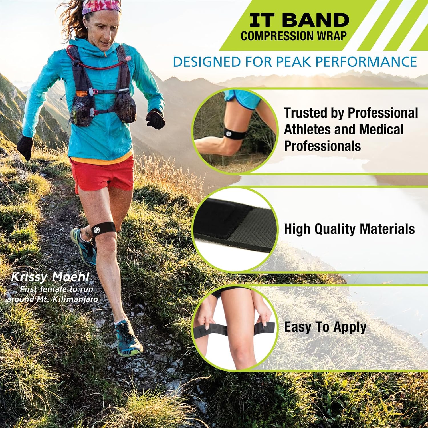 Pro-Tec Athletics IT Band Compression Wrap, Knee Brace, Compression Wraps, Knee Strain, Knee and Outside of Knee Support, Iliotibial Band Syndrome, Adjustable, Men & Women, Working Out