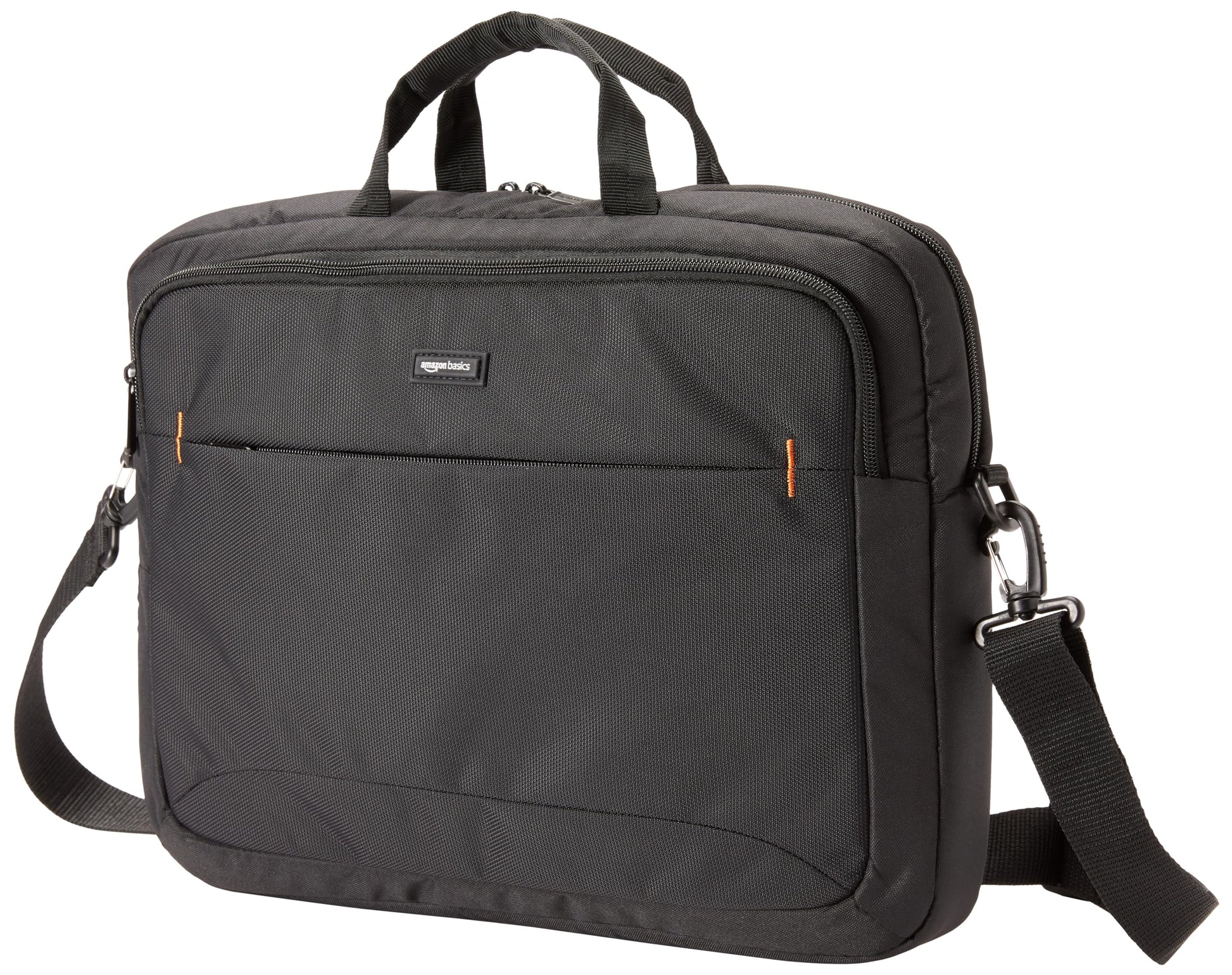 Amazon Basics 15.6 in Laptop Bag with Shoulder Strap and Handle, Large Capacity, Spacious Compartments, Black