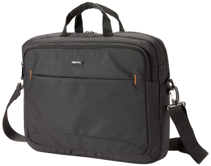 Amazon Basics 15.6 in Laptop Bag with Shoulder Strap and Handle, Large Capacity, Spacious Compartments, Black
