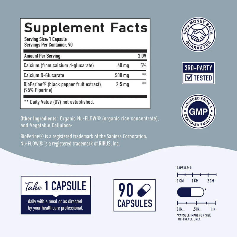 Calcium D-Glucarate 500mg | Premium Detox & Hormonal Balance Support | 90 Vegetarian Capsules