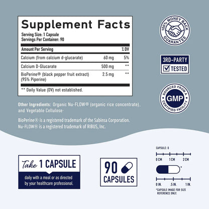 Calcium D-Glucarate 500mg | Premium Detox & Hormonal Balance Support | 90 Vegetarian Capsules
