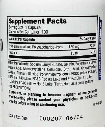 Ferrex 150 (Polysaccharide Iron Complex) – 150mg Iron Supplement (100 Capsules)