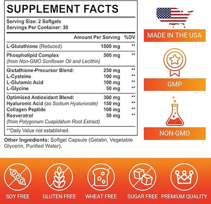 OEM/ODM Factory Direct Sales Hot Selling 2550mg Liposomal Glutathione Soft Capsules Glutathione Supplements