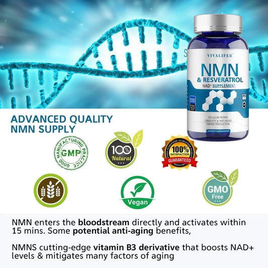 VIVALIFER NMN 500mg - NAD+ Supplement for Cellular Repair, Longevity, Anti-Aging & Energy