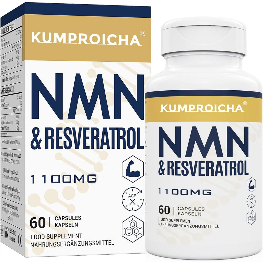 KUMPROICHA NMN + Trans-Resveratrol Complex (1100mg) – Premium Anti-Aging, Cellular Repair & Energy Support – 60 Vegan Capsules