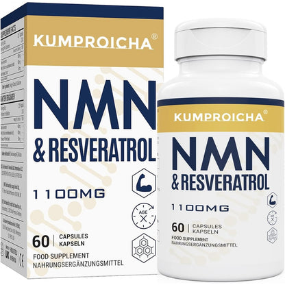 KUMPROICHA NMN + Trans-Resveratrol Complex (1100mg) – Premium Anti-Aging, Cellular Repair & Energy Support – 60 Vegan Capsules