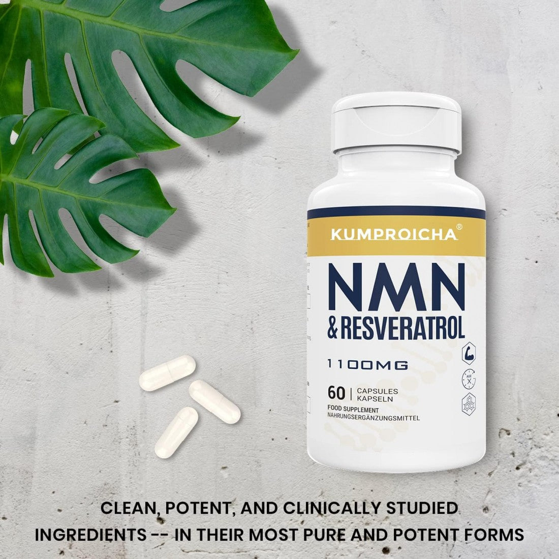 KUMPROICHA NMN + Trans-Resveratrol Complex (1100mg) – Premium Anti-Aging, Cellular Repair & Energy Support – 60 Vegan Capsules